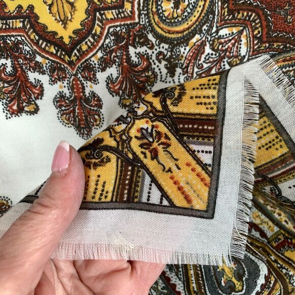 NEW Paisley Scarf Brown Gold Ivory Fringed Soft Semi Sheer Fall Made in ITALY - Picture 1 of 5